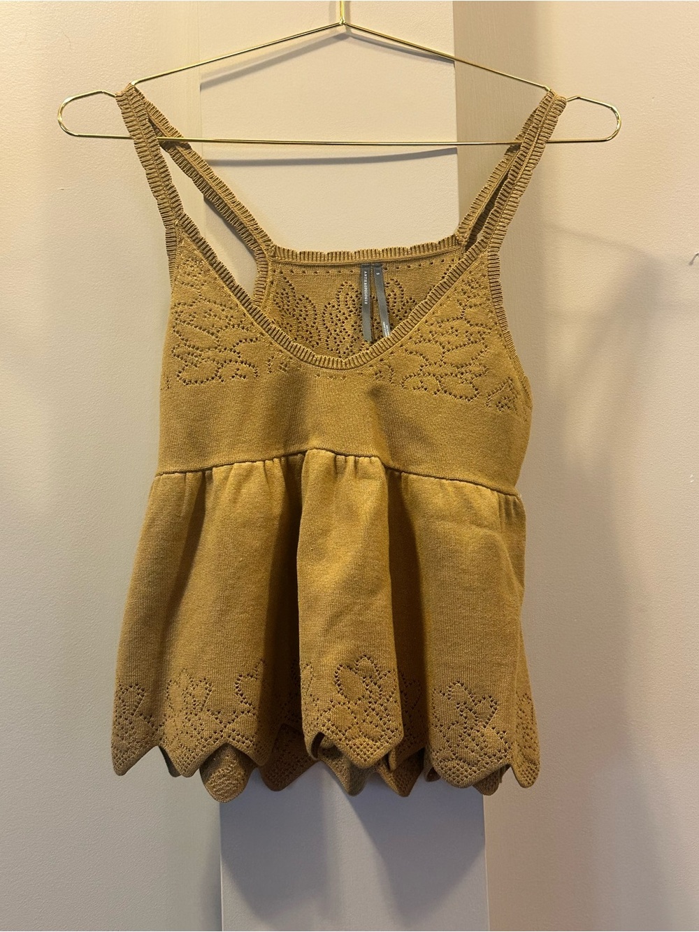 Anthropologie Mustard Scallop-Hem Knit Camisole